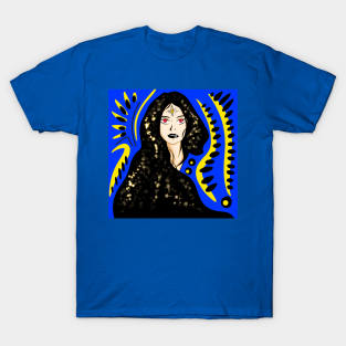 the future seeker woman in cosmic stars art T-Shirt